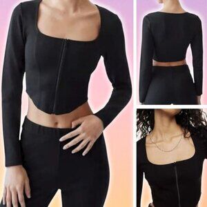 SUNDAY BEST Aritzia Maverick Ponte Square Neck Front Zip Bustier Top Sz Small